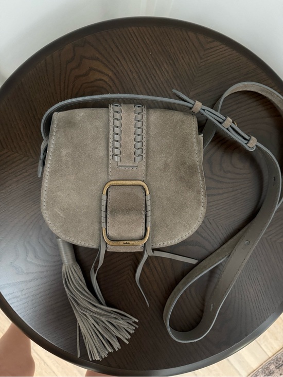 ba&sh Handbags - ba&sh Taupe Suede Crossbody with Tassel